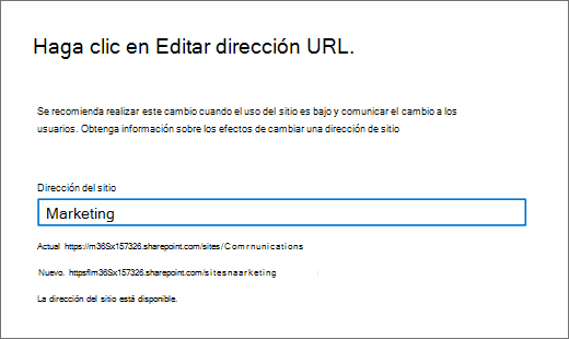 Cambio de la dirección de un sitio