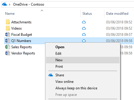 Captura de pantalla del menú contextual de OneDrive, con opciones para 