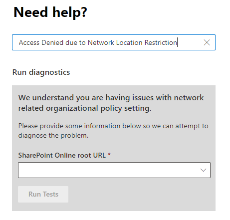 Captura de pantalla del formulario de diagnóstico en el Centro de Administración.