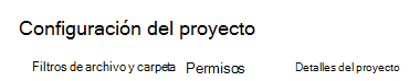 solo los nombres de pestaña de las categorías de configuración