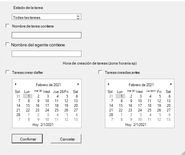 Pantalla para elegir cómo filtrar informes de Migratino Manager