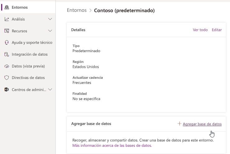 Agregar base de datos powerautomate