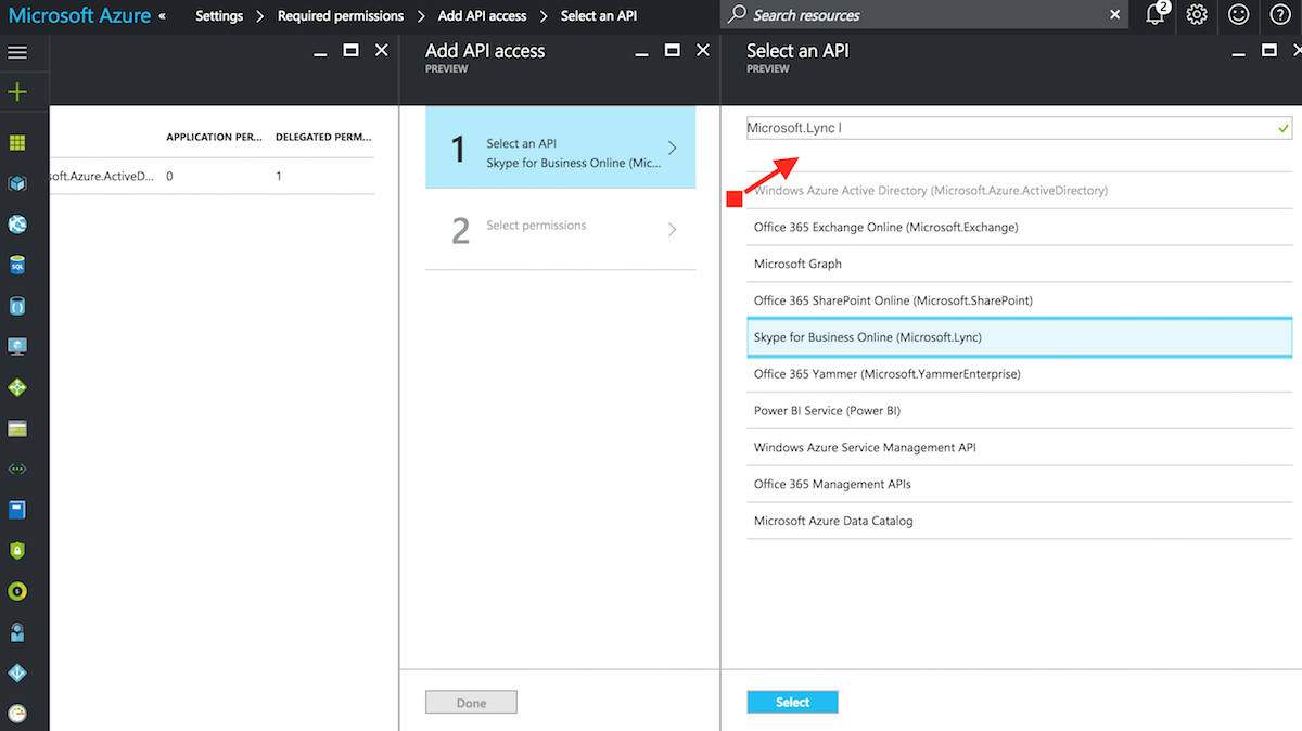 Select Skype for Business Online(Microsoft.Lync) API.