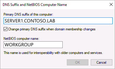 Captura de una configuración correcta del sufijo DNS.