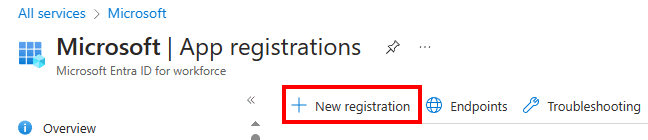 Captura de pantalla del panel de registros de aplicaciones en Azure Portal.