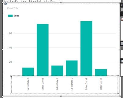 Captura de pantalla del gráfico de columnas de Report Builder con texto del eje x girado en la vista de diseño.