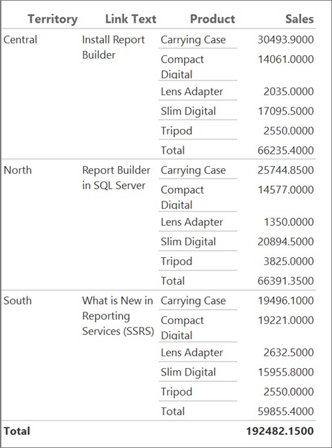 Captura de pantalla en la que se muestra un total en el informe de Report Builder.