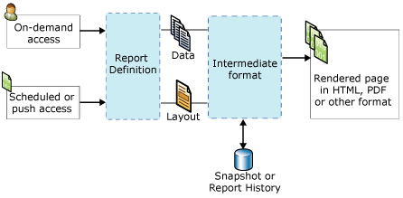 Diagrama en el que se muestran las etapas y los elementos del procesamiento de informes.