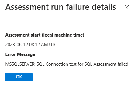 Instantánea en la que aparece un mensaje de error que indica que SQL Server está sin conexión.