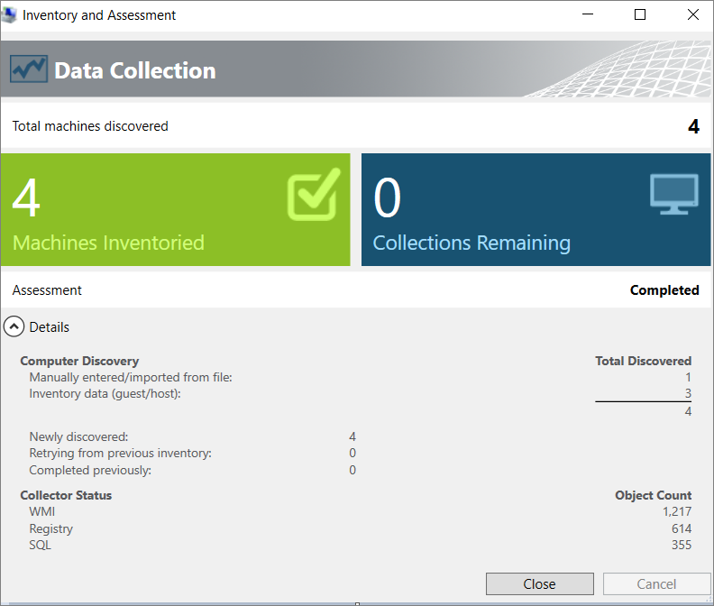 Captura de pantalla de la página del informe de resumen Data Collection (Recopilación de datos).