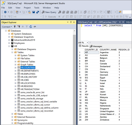 Captura de pantalla de SQL Server Management Studio.