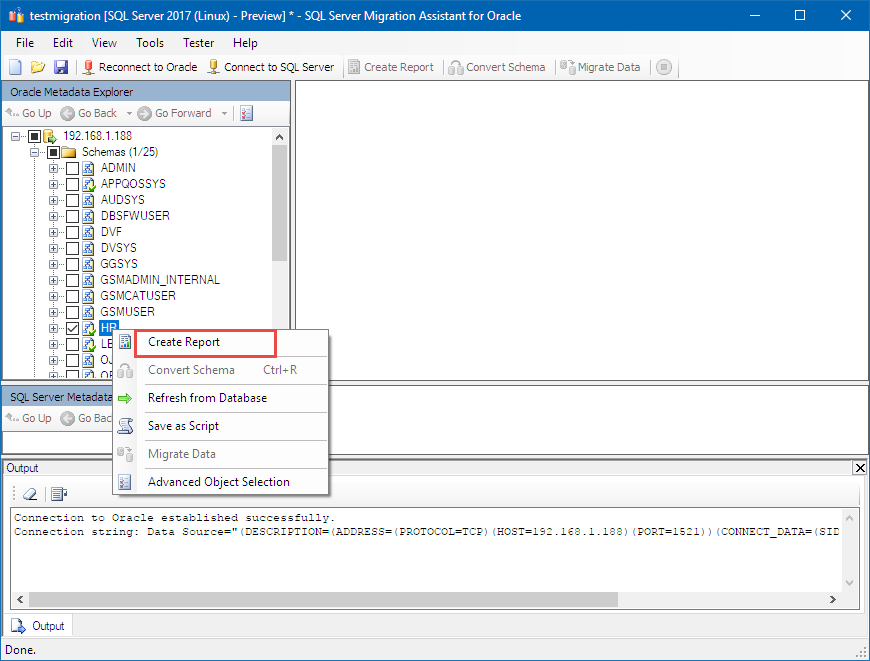 Crear informe del Explorador de metadatos de Oracle