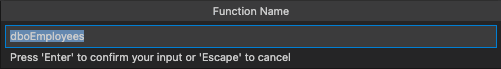 Screenshot of a prompt to enter function name.