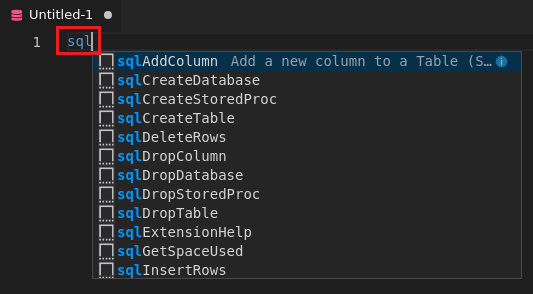 Captura de pantalla de la interfaz gráfica de usuario de Visual Studio Code, fragmentos de código SQL.