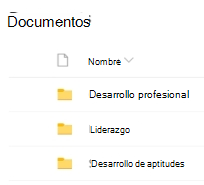 Lista de carpetas en una biblioteca de documentos