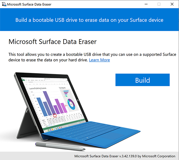 Figura 1. Inicio de la herramienta Borrador de datos de Surface