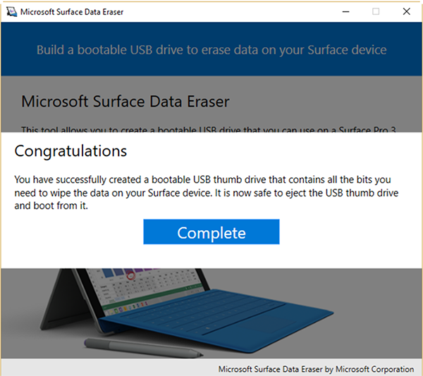 Completar la herramienta Borrador de datos de Surface