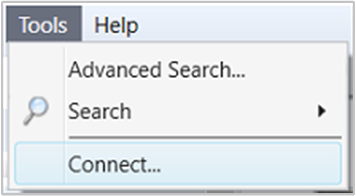 Captura de pantalla que muestra la opción Conectar del menú Herramientas.