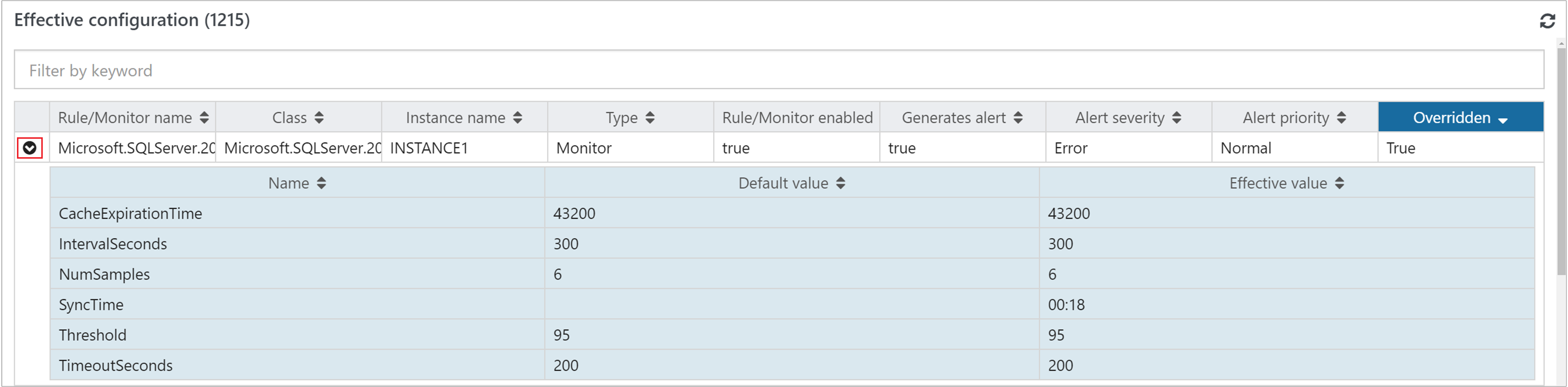 Captura de pantalla que muestra un ejemplo de invalidación de la configuración efectiva de un objeto de equipo Windows.