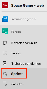 Captura de pantalla de Azure DevOps en la que se muestra la ubicación del menú de sprints.