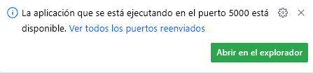 Captura de pantalla del mensaje de Codespaces de reenvío de puertos. 