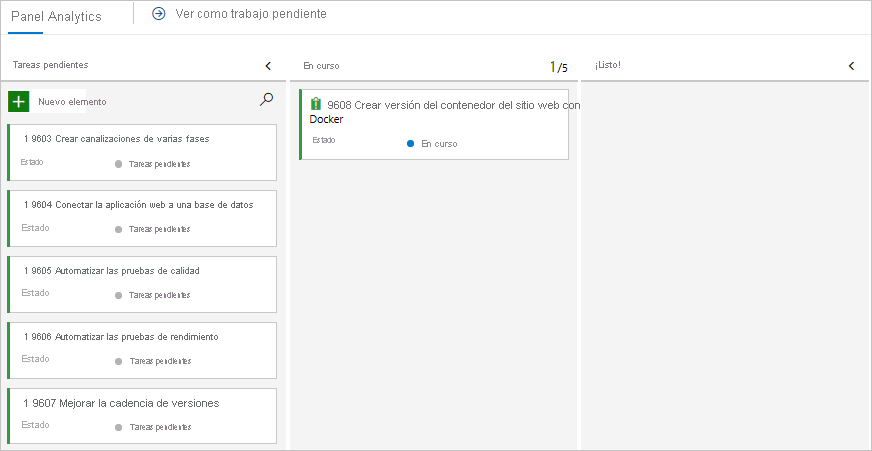 Screenshot of Azure Boards showing the card in the Doing column.