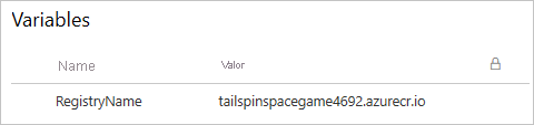 Screenshot of Azure Pipeline showing the variable group. The group contains one variable.