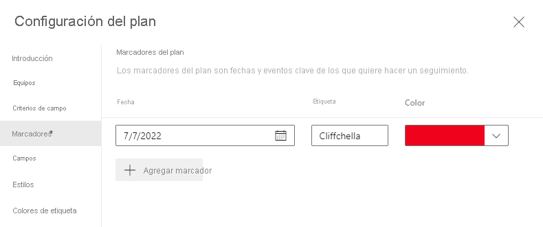 Captura de pantalla de la adición del marcador de hito para el evento Cliffchella.