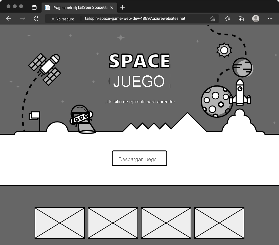 Screenshot of a web browser that shows the Space Game website in the Dev environment.