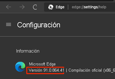 A screenshot of the Microsoft Edge setting page, showing the version number.