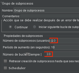 Screenshot of specifying the thread group in Apache JMeter.