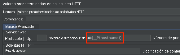 Screenshot for reading the hostname variable in Apache JMeter.