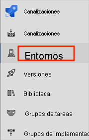 Captura de pantalla de Azure Pipelines en la que se muestra la ubicación de la opción de menú Entornos.