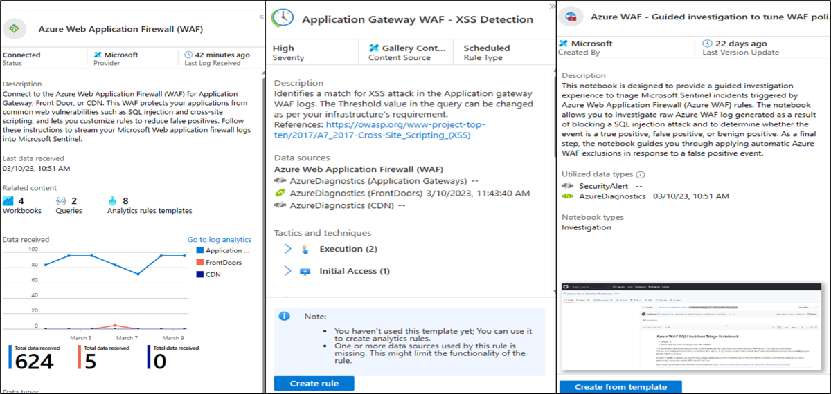 Captura de pantalla en la que se muestra la configuración de WAF de Sentinel.