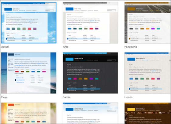 Captura de pantalla de la página de SharePoint Online que muestra imágenes de plantilla de sitio.