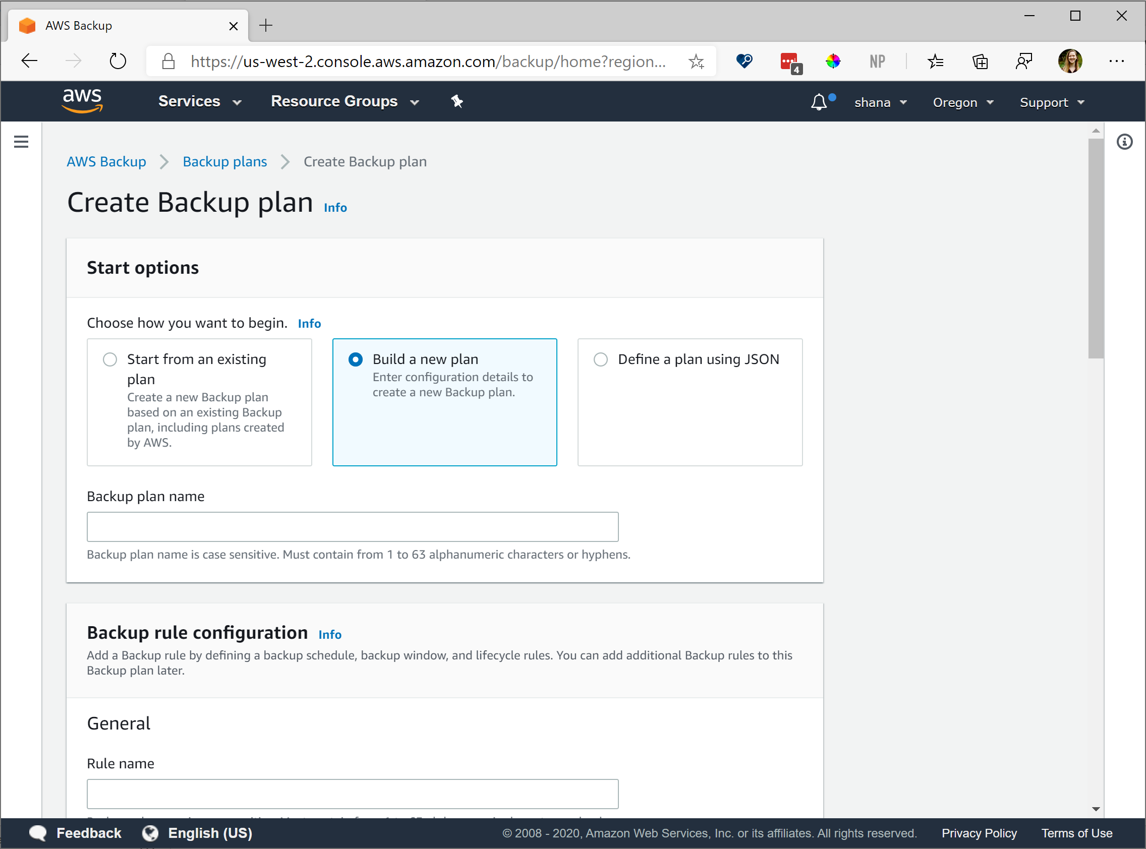 Figura 2: Consola de AWS Backup. [Cortesía de Amazon]