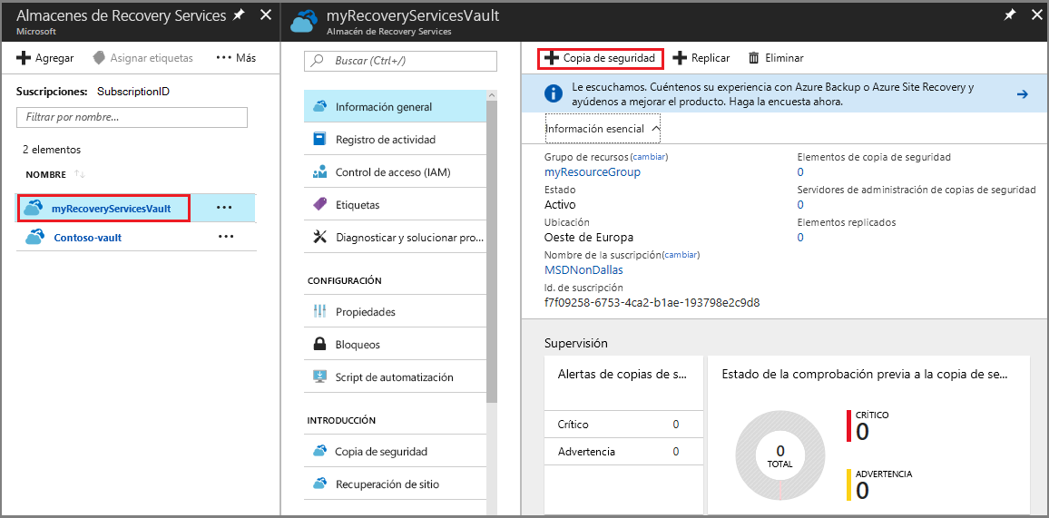 Figura 3: Consola del almacén de Azure Recovery Services. [Cortesía de Microsoft]