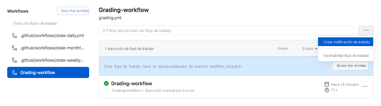 Captura de pantalla de la deshabilitación de un flujo de trabajo en GitHub.