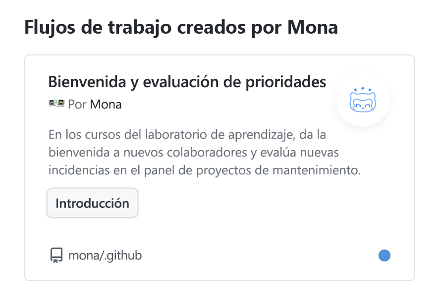 Captura de pantalla de un flujo de trabajo de organización de plantilla denominado saludo y evaluación de prioridades de Mona.