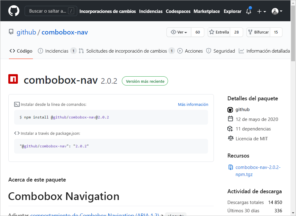 GitHub n p m package page, with description, and instructions about how to install it.