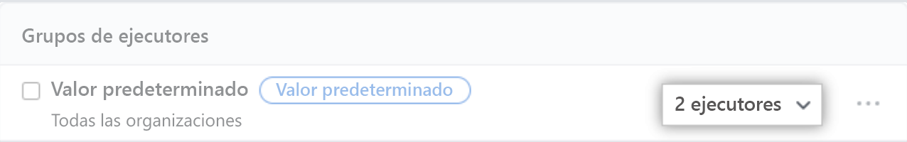 Captura de pantalla de un grupo de ejecutores de ejemplo con la lista desplegable resaltada.