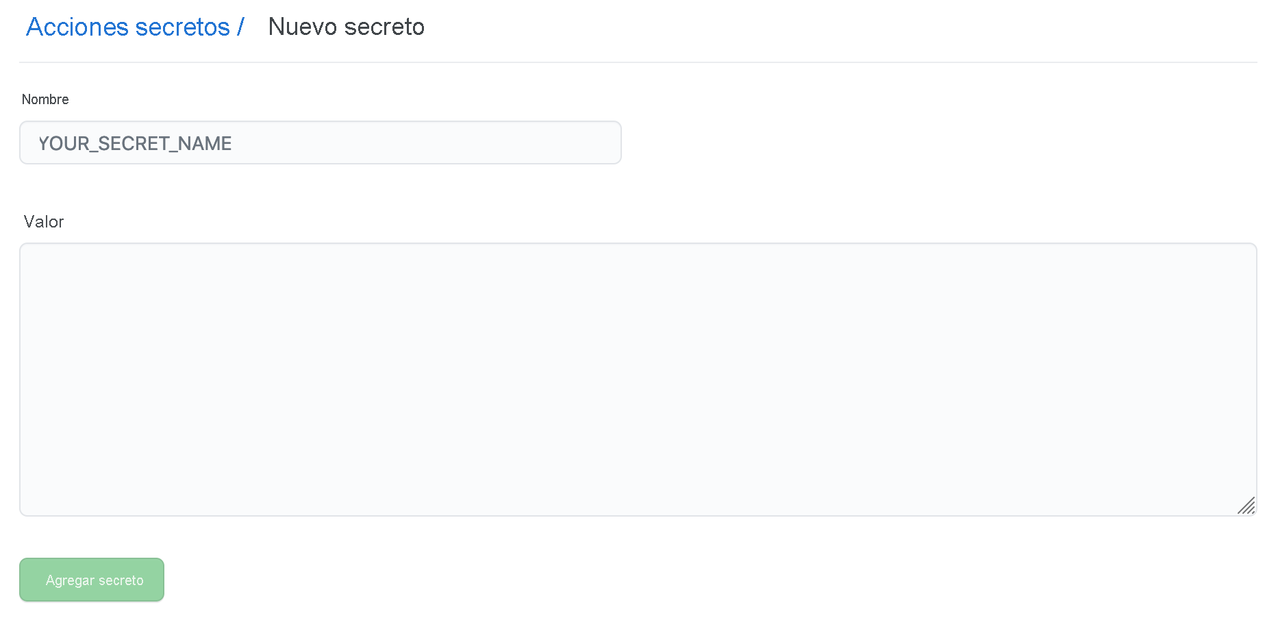 Nueva pantalla de secreto para repositorios.