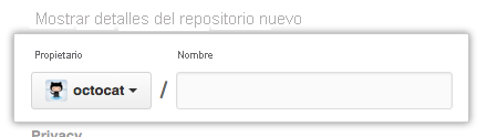 Captura de pantalla del nombre del propietario del repositorio importado nuevo.