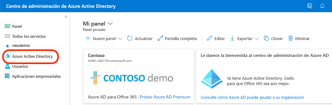 Captura de pantalla que muestra la selección de Microsoft Entra en Azure Portal.