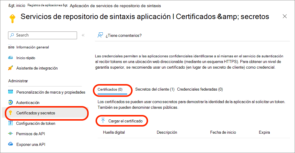 Captura de pantalla en la que se carga un nuevo certificado en una aplicación.