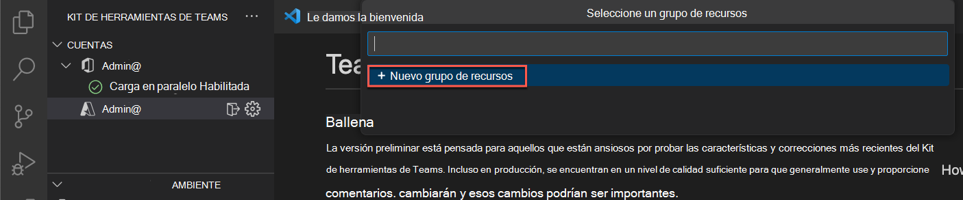 Captura de pantalla que muestra cómo crear un nuevo grupo de recursos.