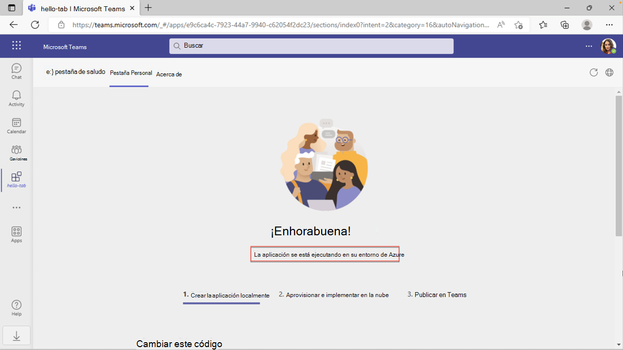 Captura de pantalla de una aplicación que se ejecuta en Microsoft Teams.