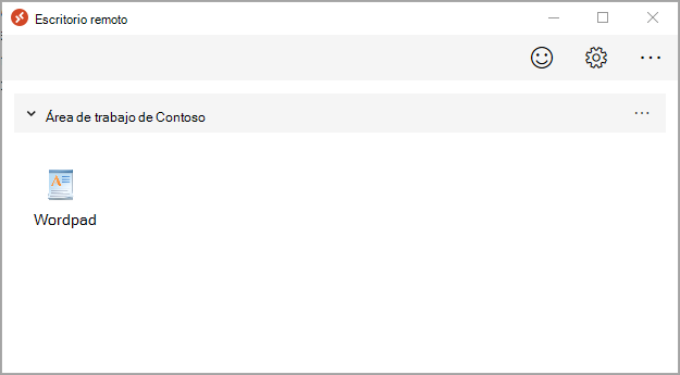 Captura de pantalla del área de trabajo de contoso con la aplicación WordPad disponible.