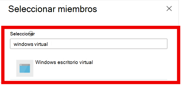 Captura de pantalla que muestra la selección virtual de Windows.