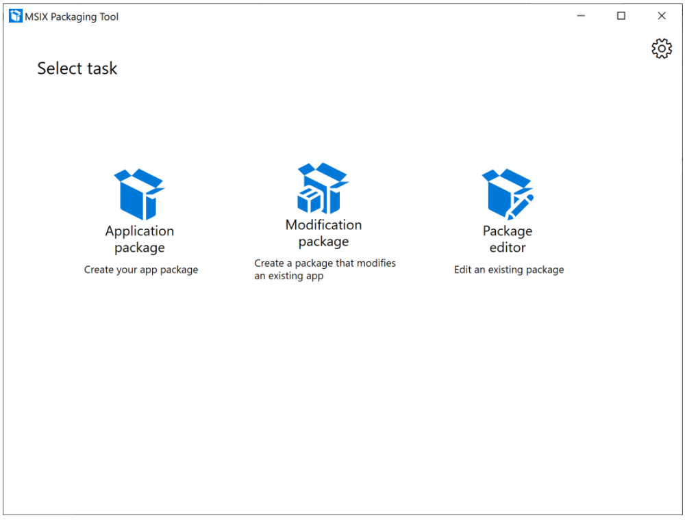 Captura de pantalla de MSIX Packaging Tool.